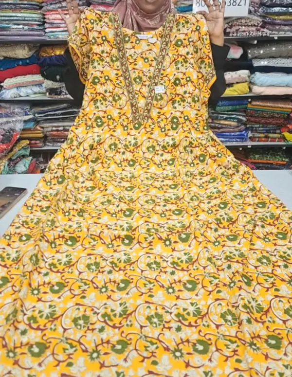Pure Jaipur Cotton V-Neck Frock Maxi Nighty | NT3573
